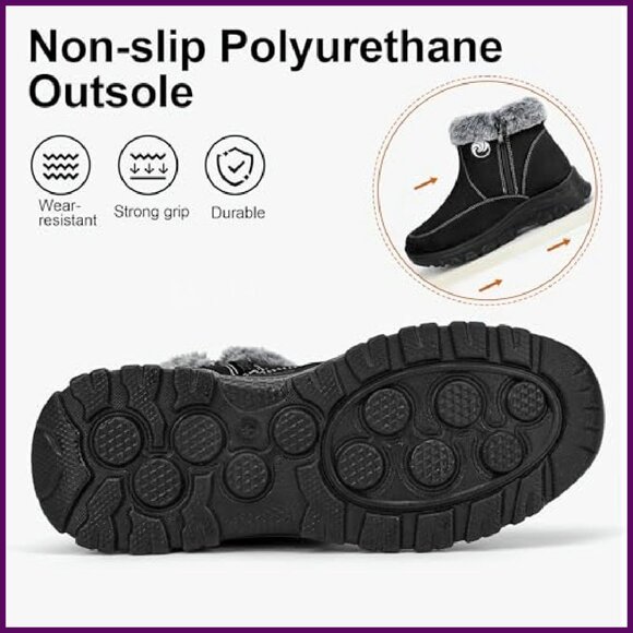 Women's Waterproof Fur Lined Ankle Boots Winter Snow Boots Zipper - Picture 5 of 8